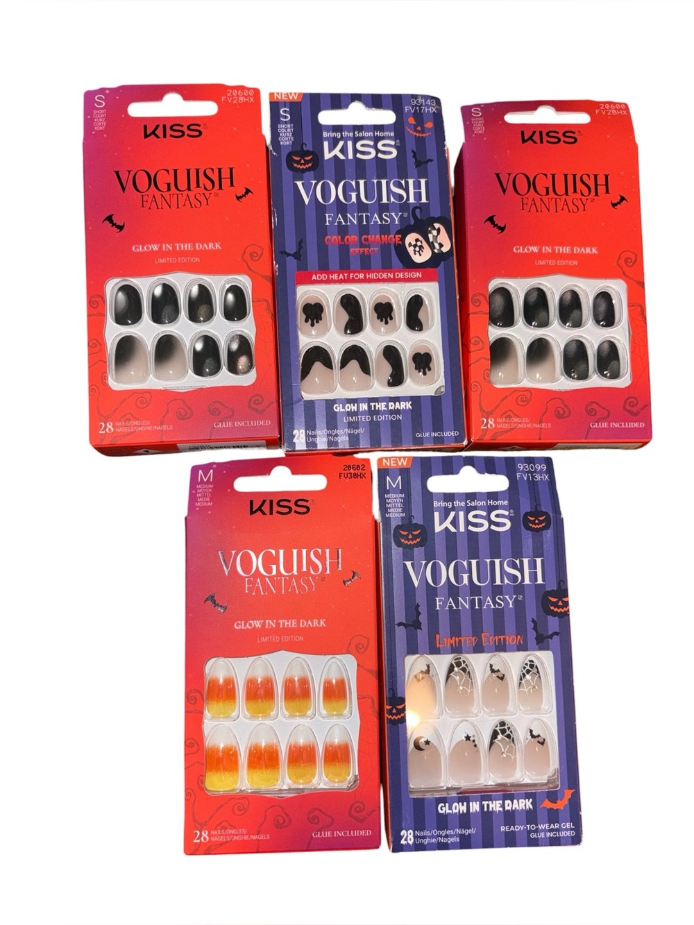 KISS Voguish Fantasy Glow-in-the-Dark Press-On Nails - 5 Boxes